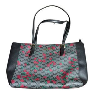 Michael Kors Tote Bag Black Rose Floral MK Monogram Satchel Handbag Purse